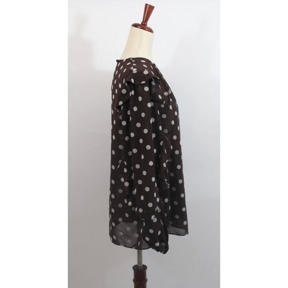 PEARL by LELA ROSE Sz XL Chestnut Brown Polka Dot Ruffle Blouse Top NWT - Picture 4 of 8